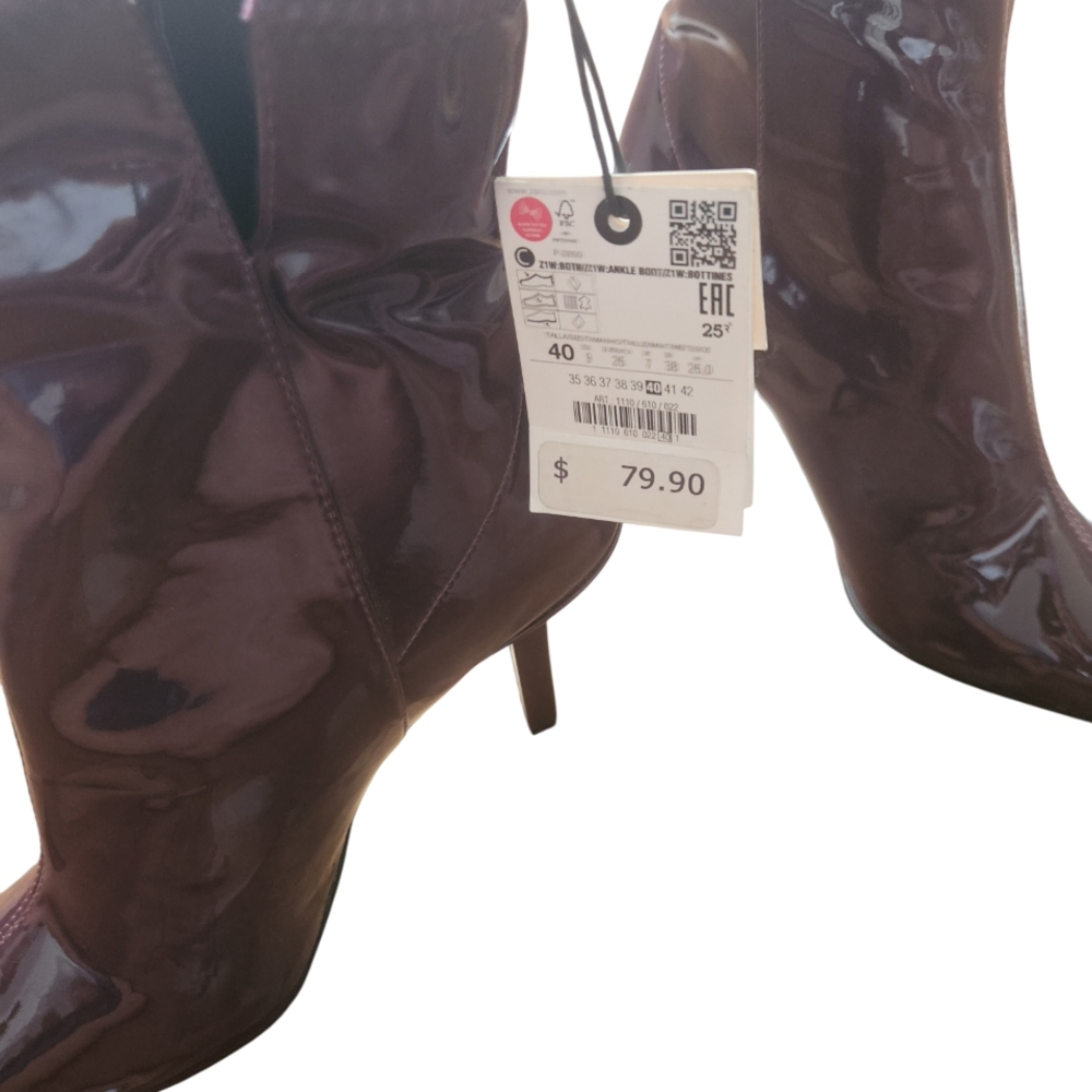 Zara Glossy Dark Brown Heeled Boots - Picture 3 of 12